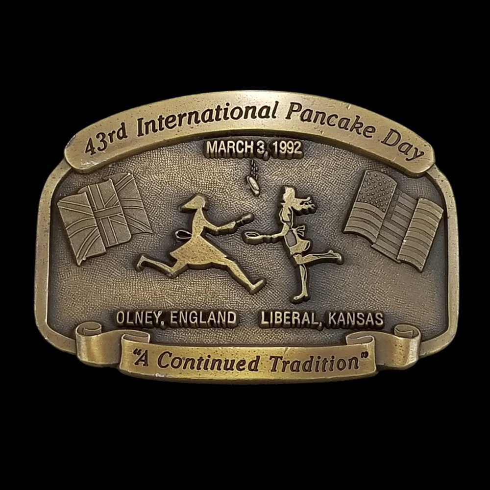 Belt Buckle Vintage 1992 Western Associates 43rd International Pancake Day Brass - Picture 1 of 10